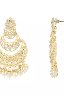 Traditional Handcrafted Pearl Kundan Beaded Chandbali Earrings for Women/Girls 