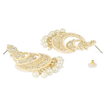 Traditional Handcrafted Pearl Kundan Beaded Chandbali Earrings for Women/Girls  3