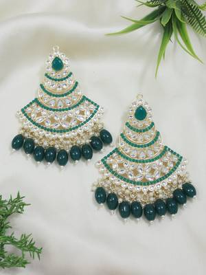 Traditional Handcrafted Pearl Kundan Beaded Chandbali Earrings for Women/Girls  1
