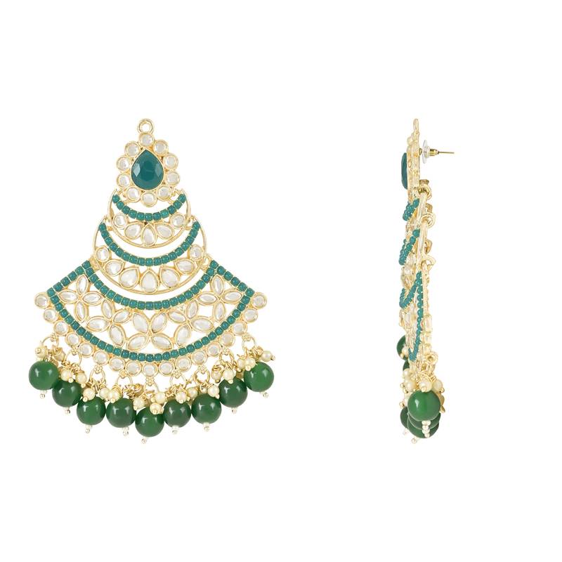 Traditional Handcrafted Pearl Kundan Beaded Chandbali Earrings for Women/Girls 