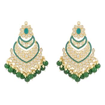Traditional Handcrafted Pearl Kundan Beaded Chandbali Earrings for Women/Girls  1