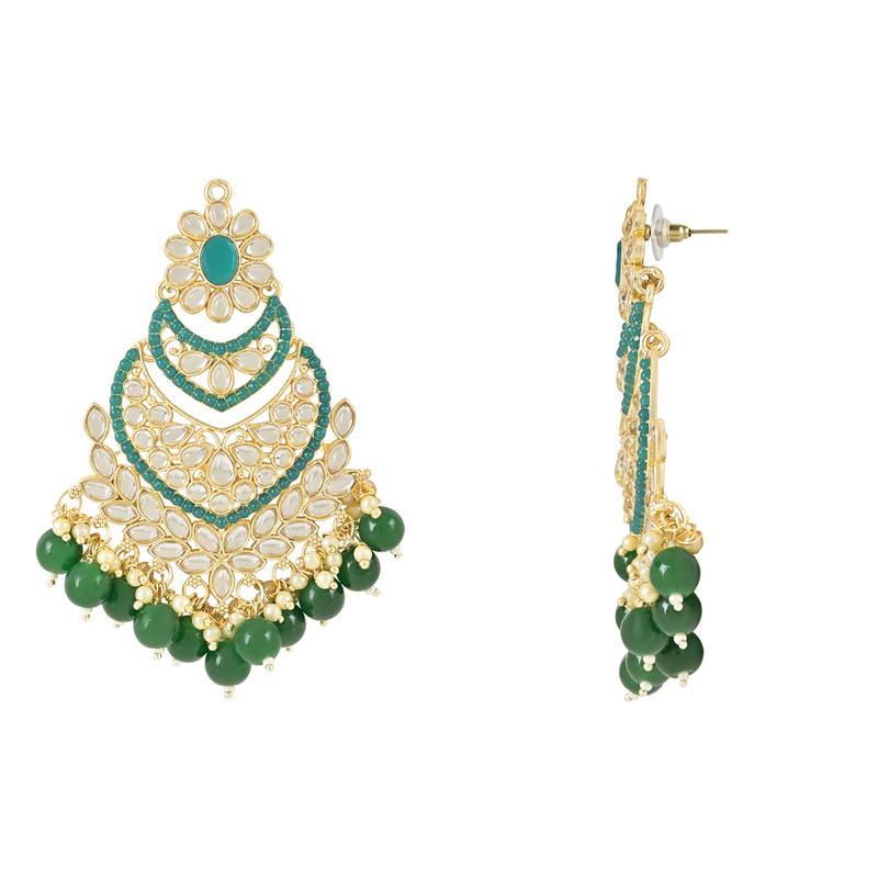 Traditional Handcrafted Pearl Kundan Beaded Chandbali Earrings for Women/Girls 