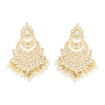 Traditional Handcrafted Pearl Kundan Beaded Chandbali Earrings for Women/Girls  1