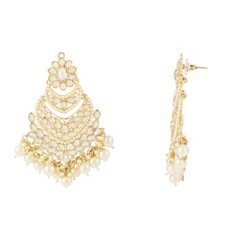 Traditional Handcrafted Pearl Kundan Beaded Chandbali Earrings for Women/Girls  2