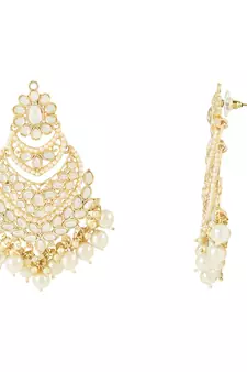Traditional Handcrafted Pearl Kundan Beaded Chandbali Earrings for Women/Girls 
