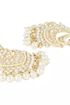 Traditional Handcrafted Pearl Kundan Beaded Chandbali Earrings for Women/Girls 
