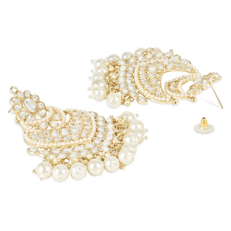 Traditional Handcrafted Pearl Kundan Beaded Chandbali Earrings for Women/Girls 