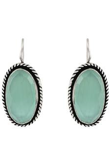 Silver Oxidised Teardrop Earrings with Oval Stones for Women /Girls (E3104ZMin)