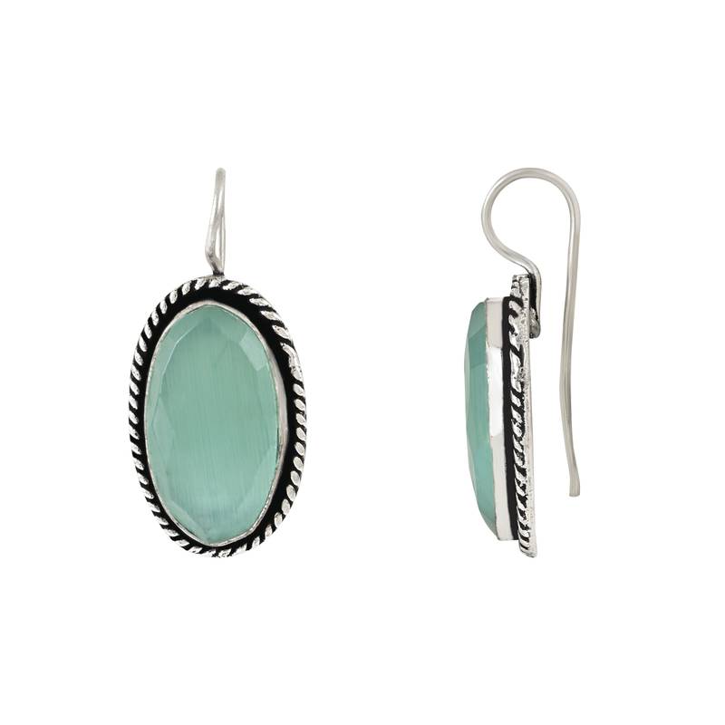 Silver Oxidised Teardrop Earrings with Oval Stones for Women /Girls (E3104ZMin)