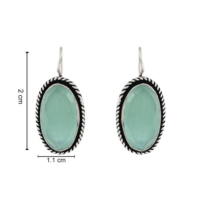 Silver Oxidised Teardrop Earrings with Oval Stones for Women /Girls (E3104ZMin)
