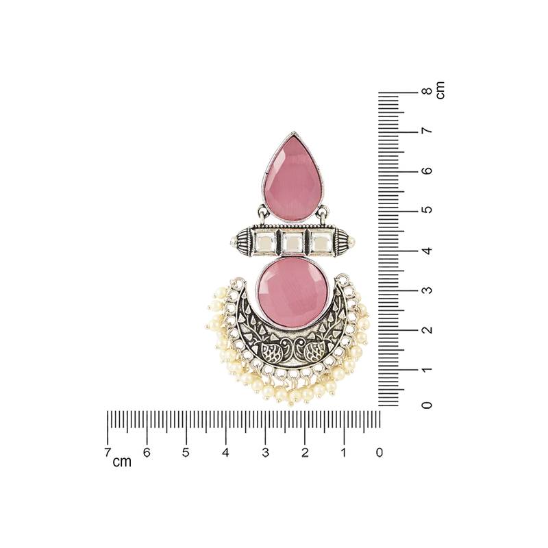 Traditional Silver Oxidised Pink Stones with Pearls drop Chandbali Earrings for Women/Girls 