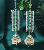 Traditional Kundan Studded Hanging Pearl Jhumki Earrings With Ear Chain For Women/Girls