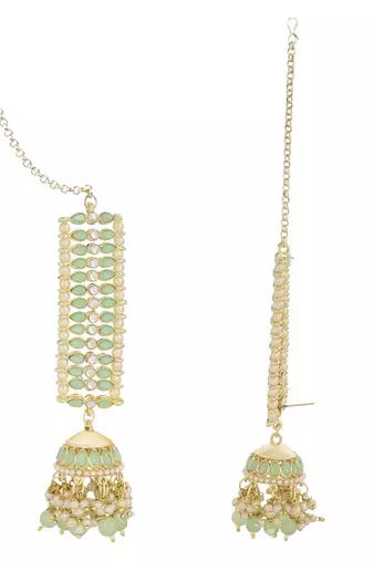 Traditional Kundan Studded Hanging Pearl Jhumki Earrings With Ear Chain For Women/Girls 