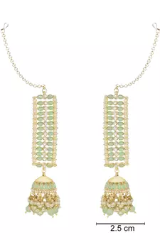 Traditional Kundan Studded Hanging Pearl Jhumki Earrings With Ear Chain For Women/Girls 