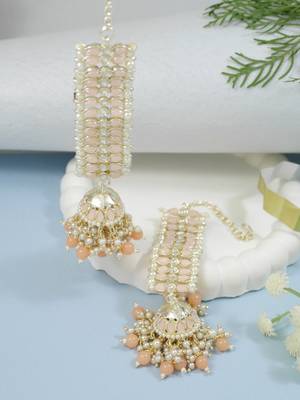 Traditional Kundan Studded Hanging Pearl Jhumki Earrings With Ear Chain For Women/Girls  1