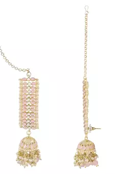 Traditional Kundan Studded Hanging Pearl Jhumki Earrings With Ear Chain For Women/Girls 