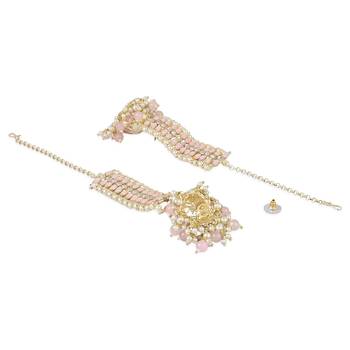 Traditional Kundan Studded Hanging Pearl Jhumki Earrings With Ear Chain For Women/Girls  3