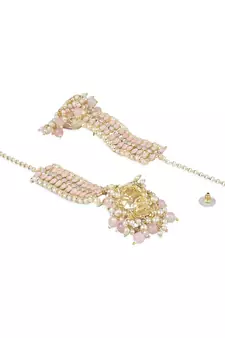 Traditional Kundan Studded Hanging Pearl Jhumki Earrings With Ear Chain For Women/Girls 