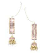 Traditional Kundan Studded Hanging Pearl Jhumki Earrings With Ear Chain For Women/Girls 