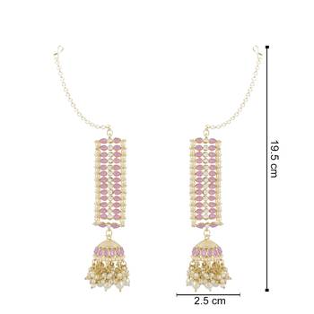 Traditional Kundan Studded Hanging Pearl Jhumki Earrings With Ear Chain For Women/Girls  5
