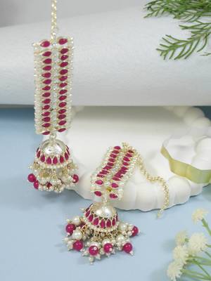 Traditional Kundan Studded Hanging Pearl Jhumki Earrings With Ear Chain For Women/Girls  1