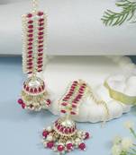 Traditional Kundan Studded Hanging Pearl Jhumki Earrings With Ear Chain For Women/Girls