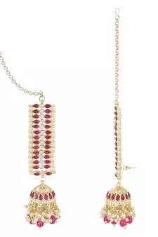 Traditional Kundan Studded Hanging Pearl Jhumki Earrings With Ear Chain For Women/Girls 