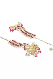 Traditional Kundan Studded Hanging Pearl Jhumki Earrings With Ear Chain For Women/Girls 