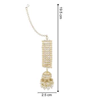 Traditional Kundan Studded Hanging Pearl Jhumki Earrings With Ear Chain For Women/Girls  5