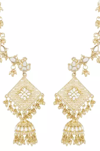 Traditional Kundan Studded Hanging Pearl Earring With Ear Chain For Women/Girls 