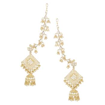 Traditional Kundan Studded Hanging Pearl Earring With Ear Chain For Women/Girls  3