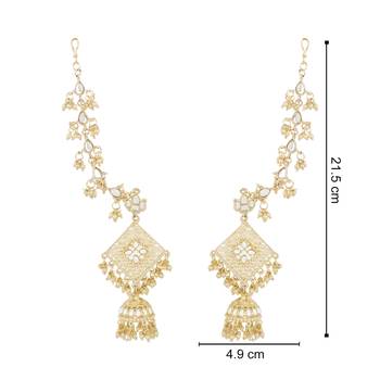Traditional Kundan Studded Hanging Pearl Earring With Ear Chain For Women/Girls  4