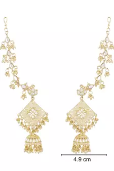 Traditional Kundan Studded Hanging Pearl Earring With Ear Chain For Women/Girls 
