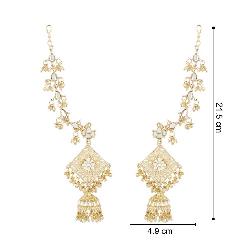 Traditional Kundan Studded Hanging Pearl Earring With Ear Chain For Women/Girls 