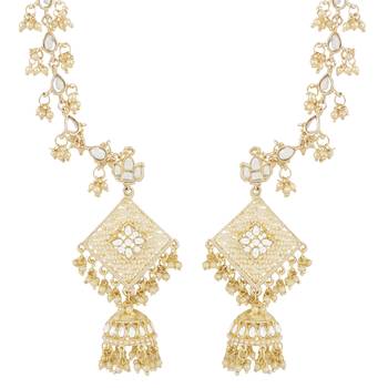 Traditional Kundan Studded Hanging Pearl Earring With Ear Chain For Women/Girls  5
