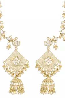 Traditional Kundan Studded Hanging Pearl Earring With Ear Chain For Women/Girls 