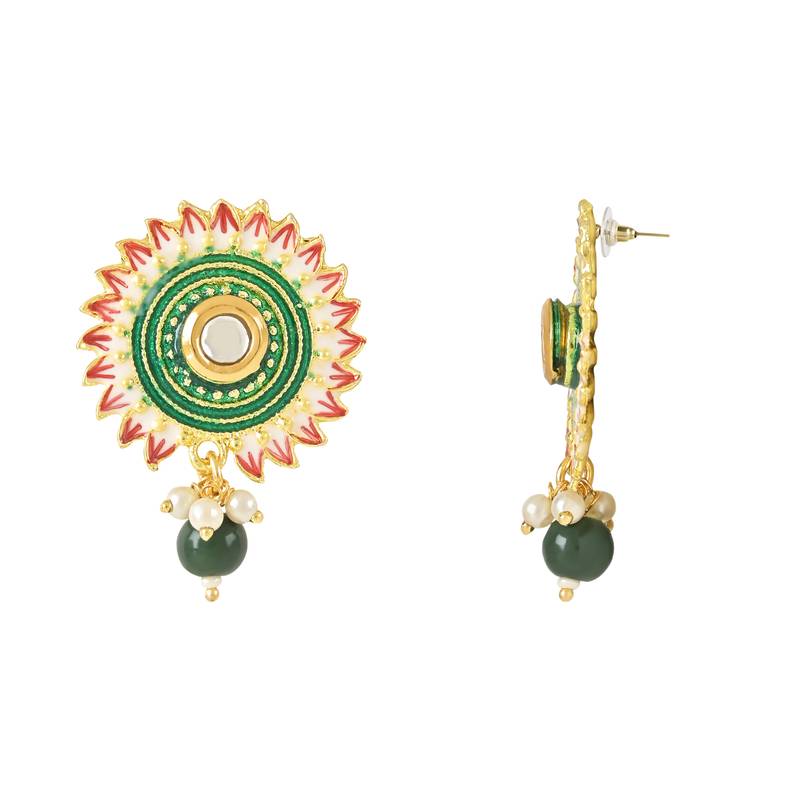 Traditonal Meenakari Pearl Drop Stud Earring For Women/Girls 