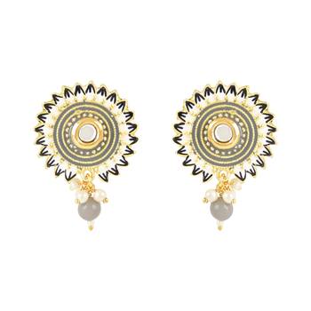 Traditonal Meenakari Pearl Drop Stud Earring For Women/Girls  1