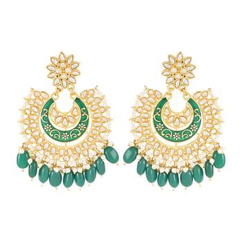 Traditional Meenakari Kundan Studded Pearl Drop Chandbali Earrings For Women  1