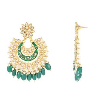Traditional Meenakari Kundan Studded Pearl Drop Chandbali Earrings For Women  2