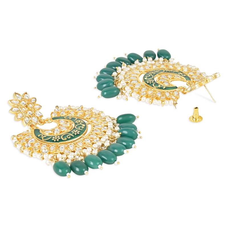 Traditional Meenakari Kundan Studded Pearl Drop Chandbali Earrings For Women 