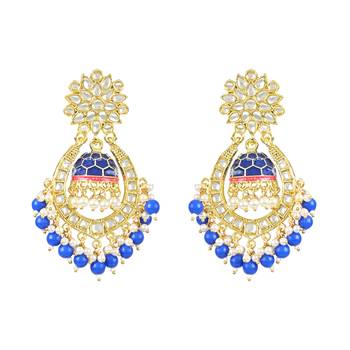 Traditional Meenakari Kundan Studded Pearl Dangle Jhumki Earrings For Women/Girls  1