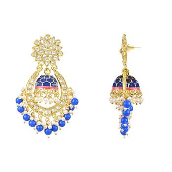 Traditional Meenakari Kundan Studded Pearl Dangle Jhumki Earrings For Women/Girls  2