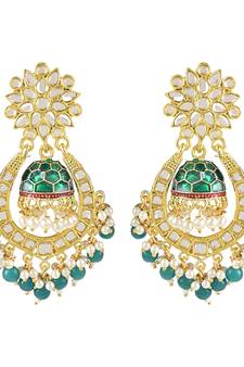 Traditional Meenakari Kundan Studded Pearl Dangle Jhumki Earrings For Women/Girls (E3124Bl)