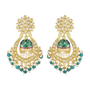 Traditional Meenakari Kundan Studded Pearl Dangle Jhumki Earrings For Women/Girls (E3124Bl) 1