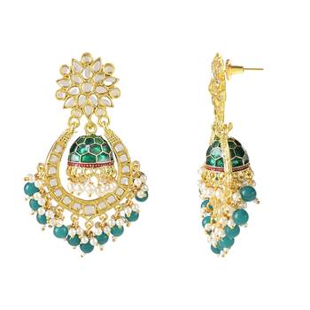 Traditional Meenakari Kundan Studded Pearl Dangle Jhumki Earrings For Women/Girls (E3124Bl) 2