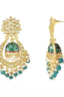 Traditional Meenakari Kundan Studded Pearl Dangle Jhumki Earrings For Women/Girls (E3124Bl)