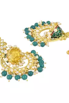 Traditional Meenakari Kundan Studded Pearl Dangle Jhumki Earrings For Women/Girls (E3124Bl)