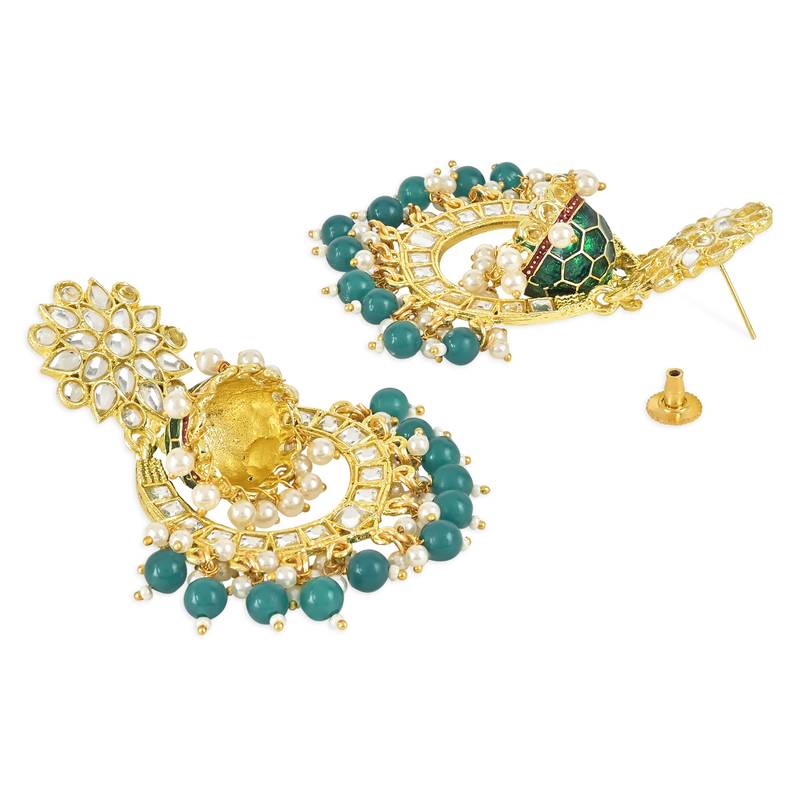 Traditional Meenakari Kundan Studded Pearl Dangle Jhumki Earrings For Women/Girls (E3124Bl)