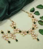 Traditional Floral Design Kundan Studded Necklace Jewellery With Earrings Set for Women/Girls 
